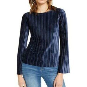 NWT INC Blue Pleated Velvet Long Sleeve Blouse